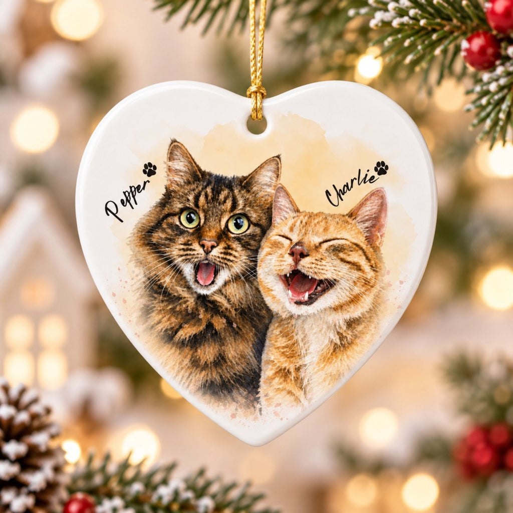 Custom Watercolor Cat Ornament – Personalized Pet Portrait