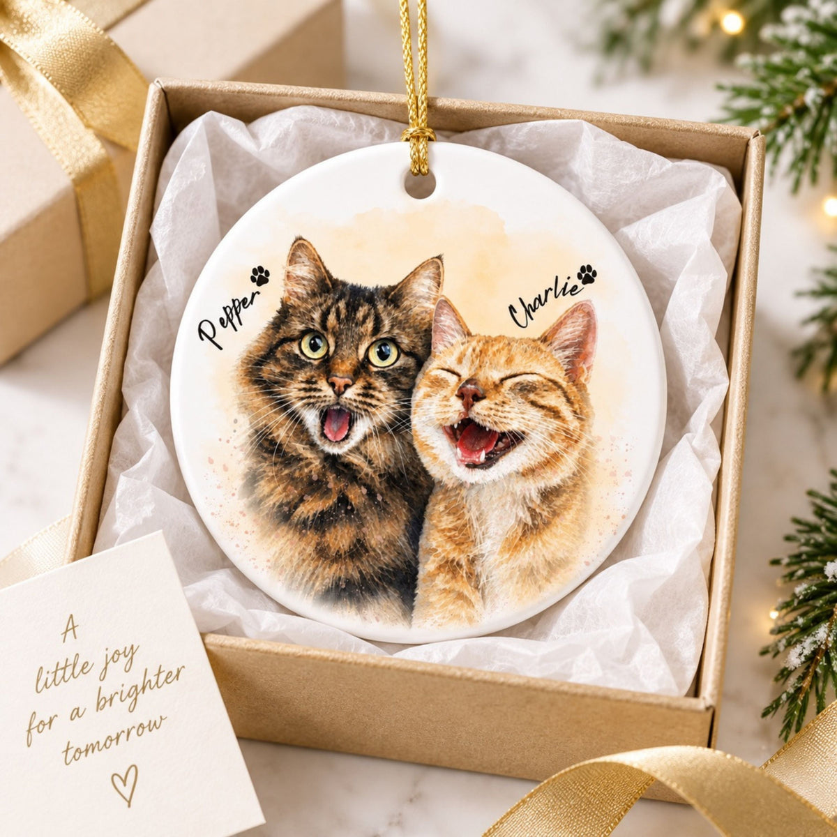 Custom Watercolor Cat Ornament – Personalized Pet Portrait