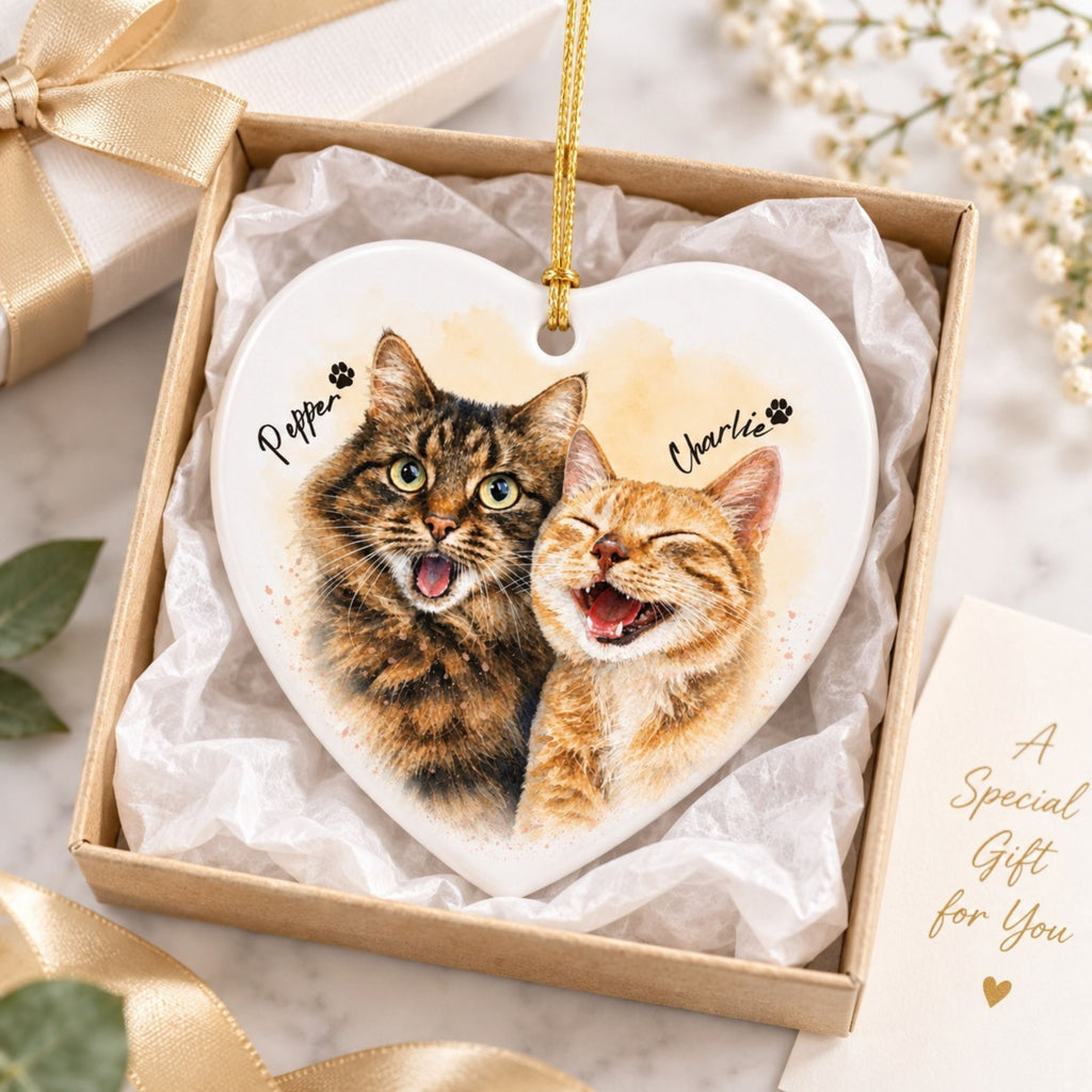 Custom Watercolor Cat Ornament – Personalized Pet Portrait