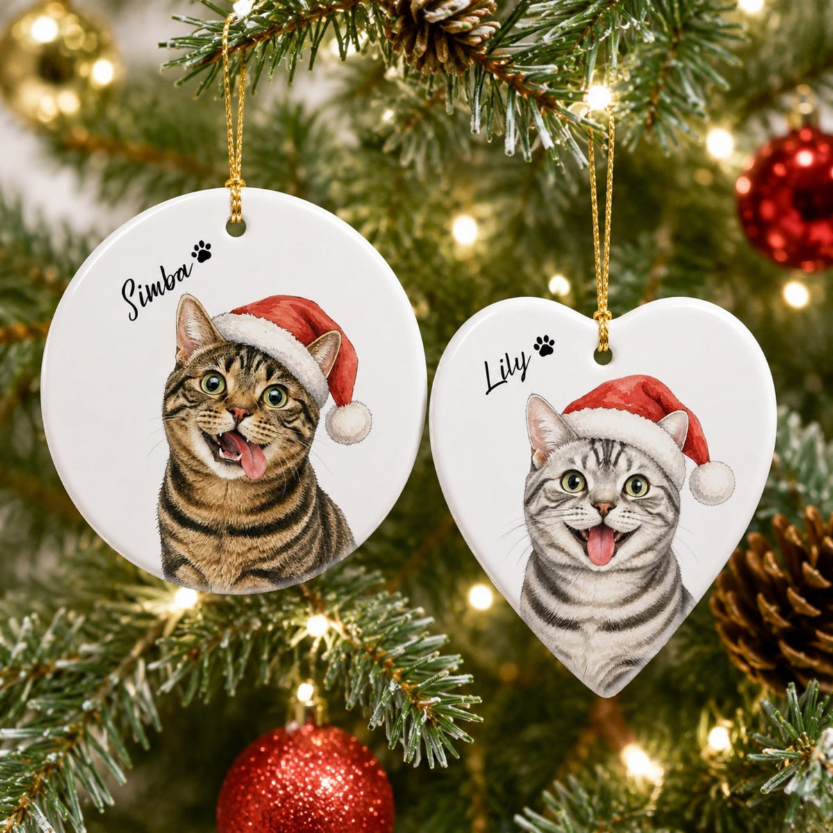 Funny Cat Christmas Ornament – Personalized Santa Portrait