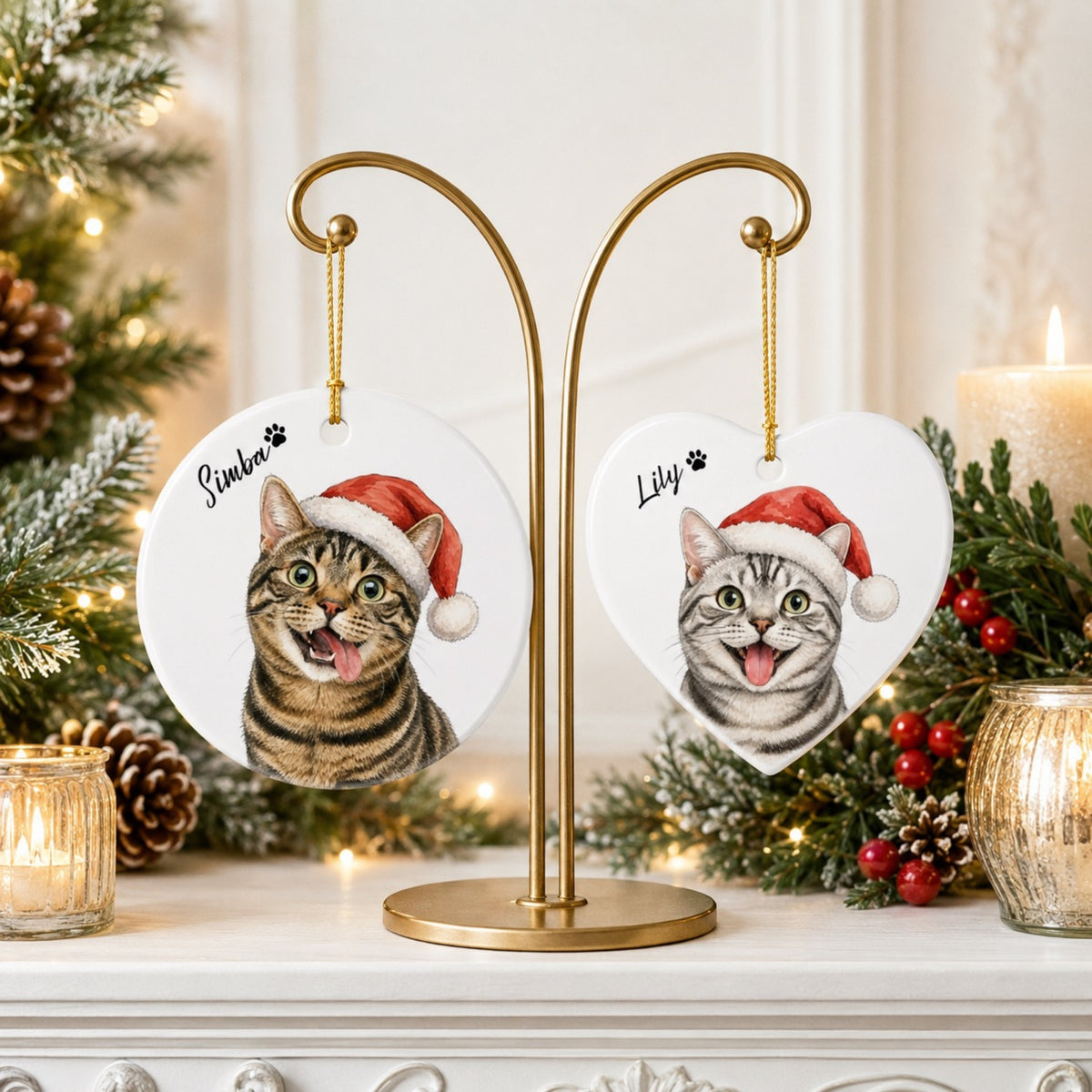 Funny Cat Christmas Ornament – Personalized Santa Portrait