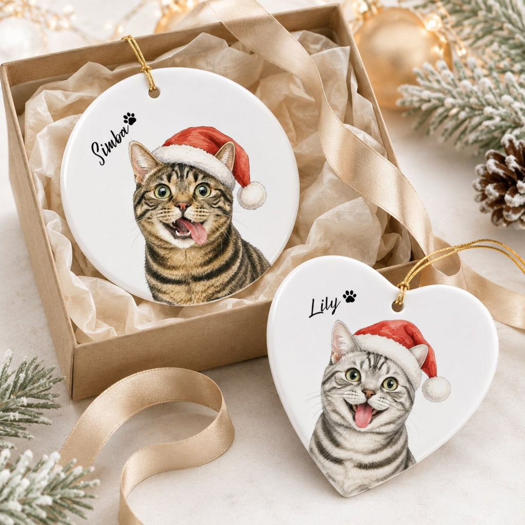 Funny Cat Christmas Ornament – Personalized Santa Portrait