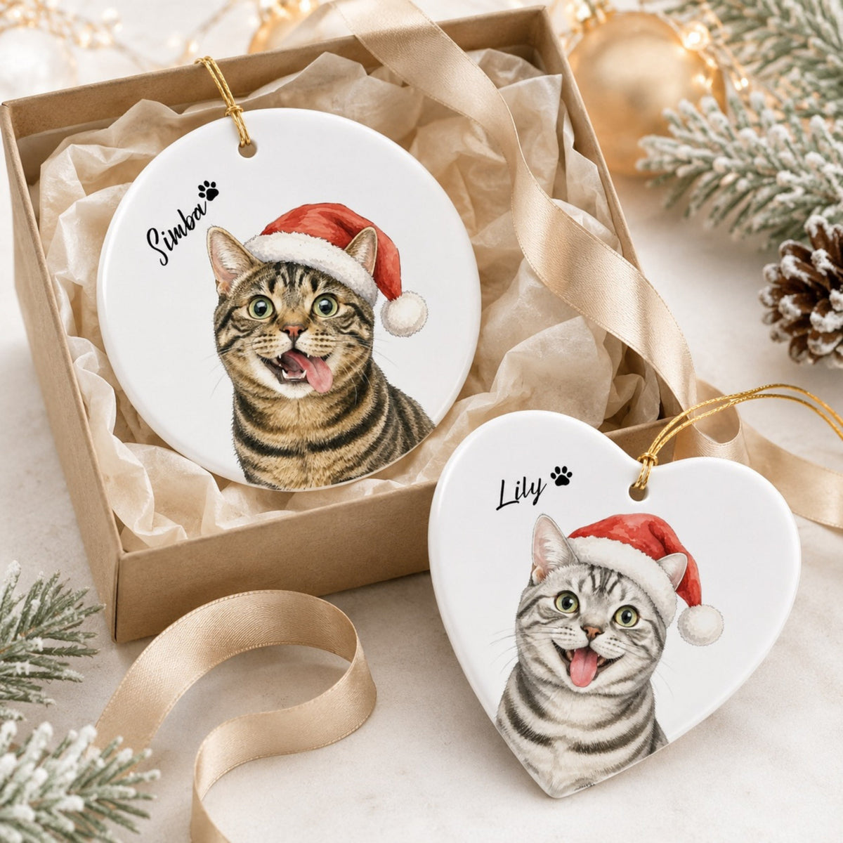 Funny Cat Christmas Ornament – Personalized Santa Portrait