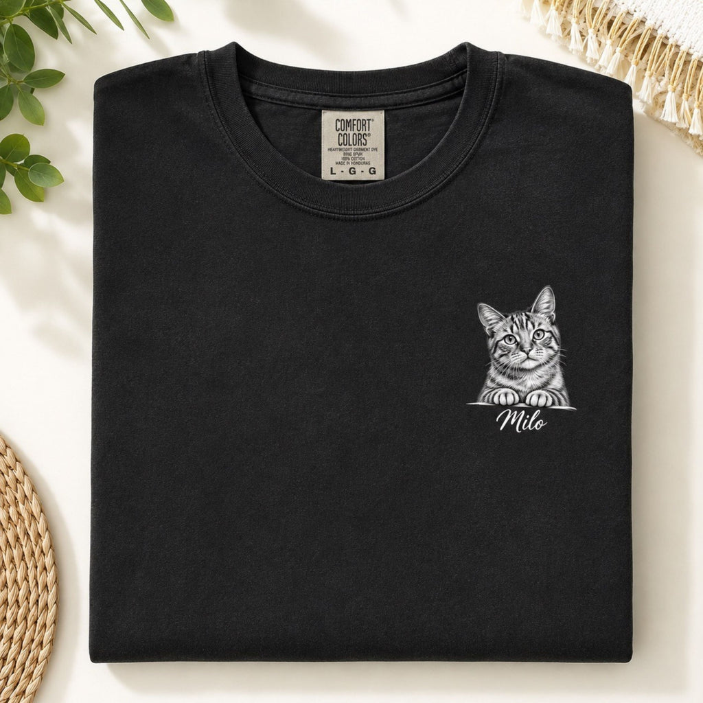 Custom Cat Shirt with Name – Personalized Sketch Portrait.