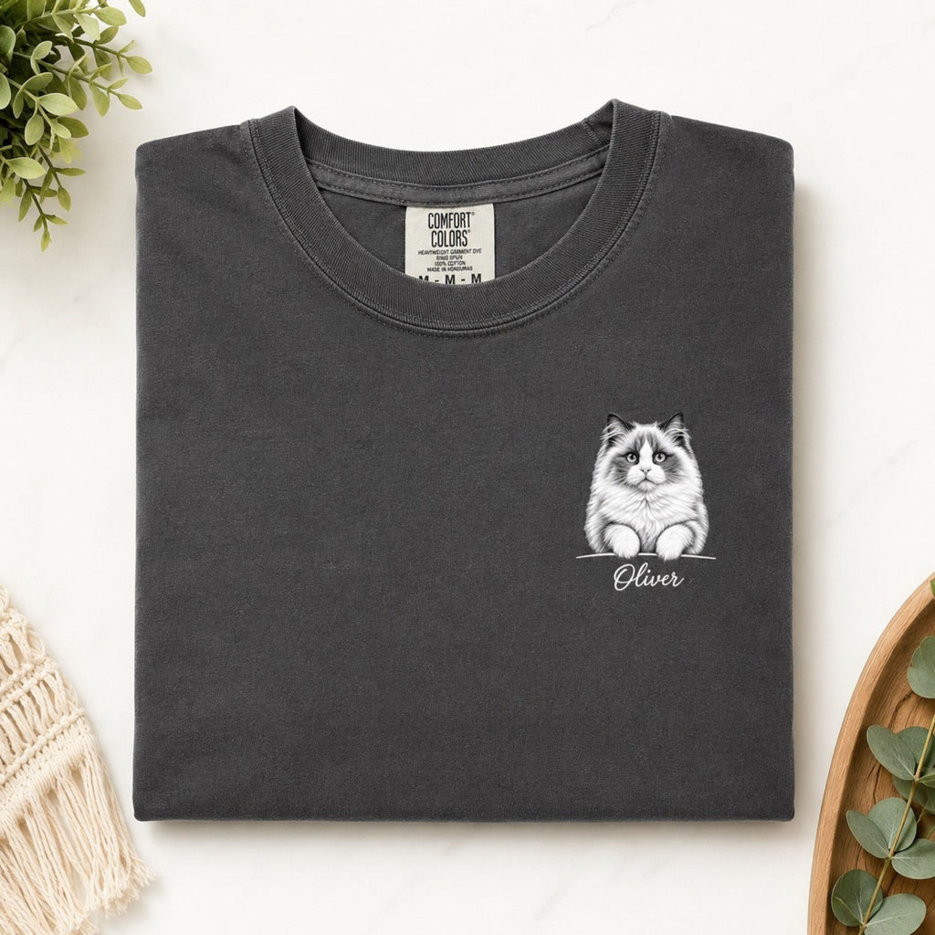 Custom Cat Shirt with Name – Personalized Sketch Portrait.