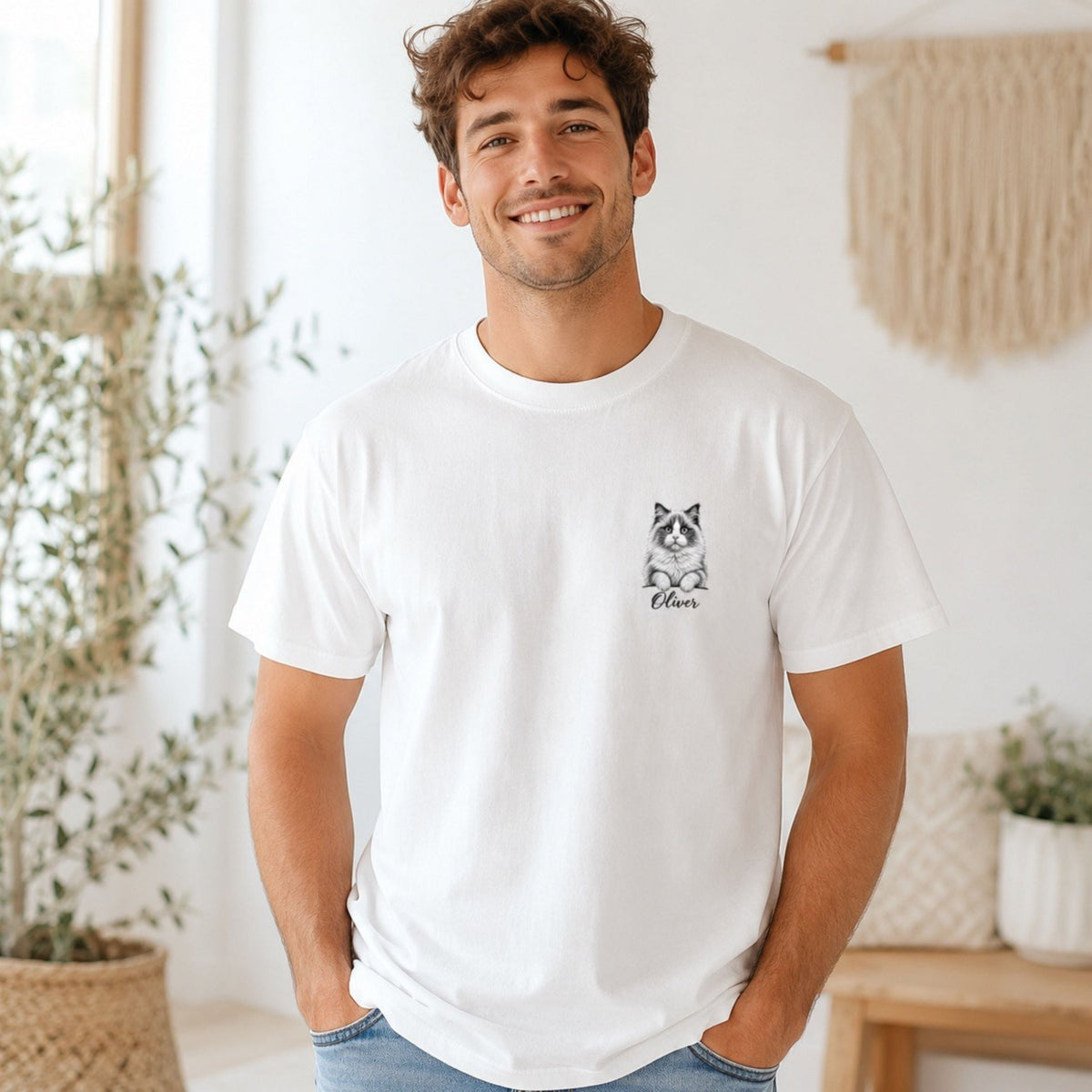 Custom Cat Shirt with Name – Personalized Sketch Portrait.
