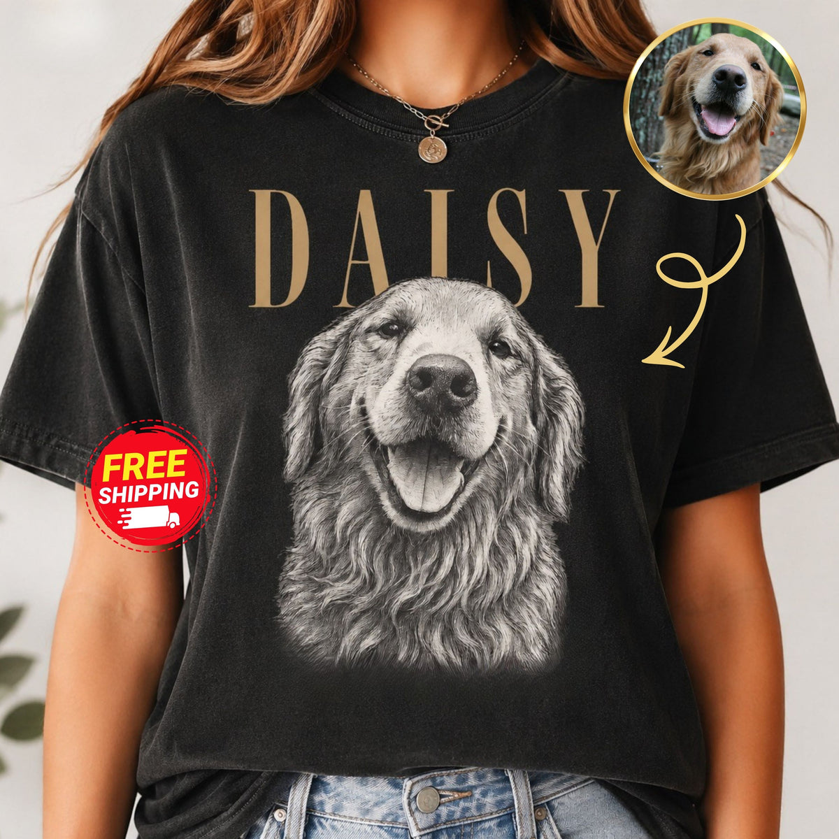 Custom Pet Portrait T-Shirt – Vintage Pencil Sketch.