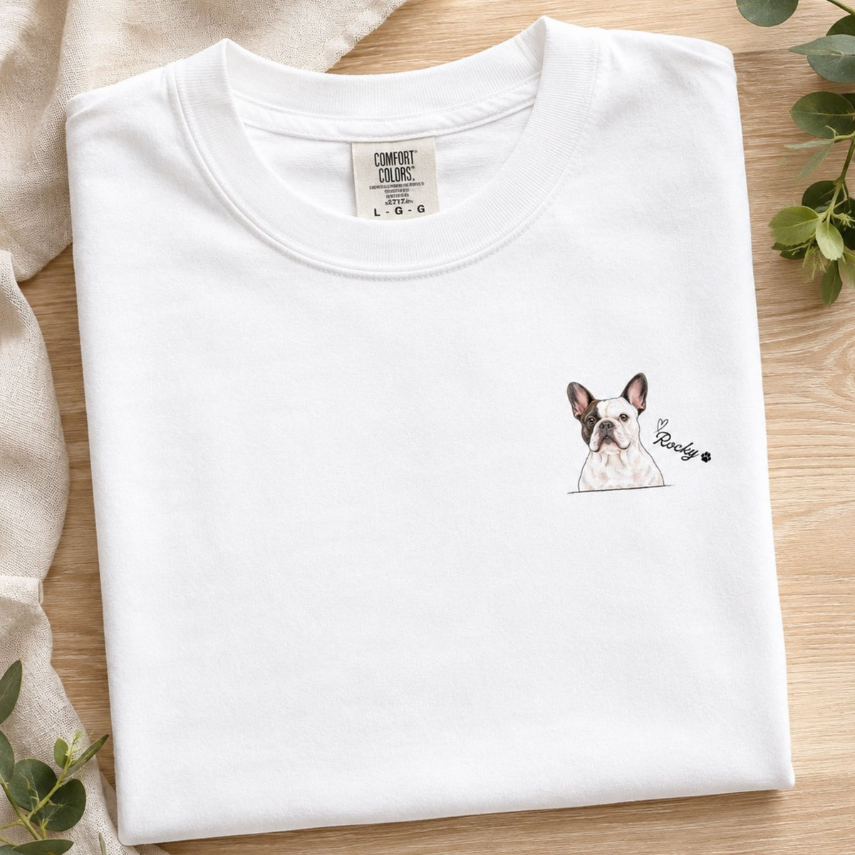 Custom Pet Portrait Shirt – Watercolor Name & Paw Tee.