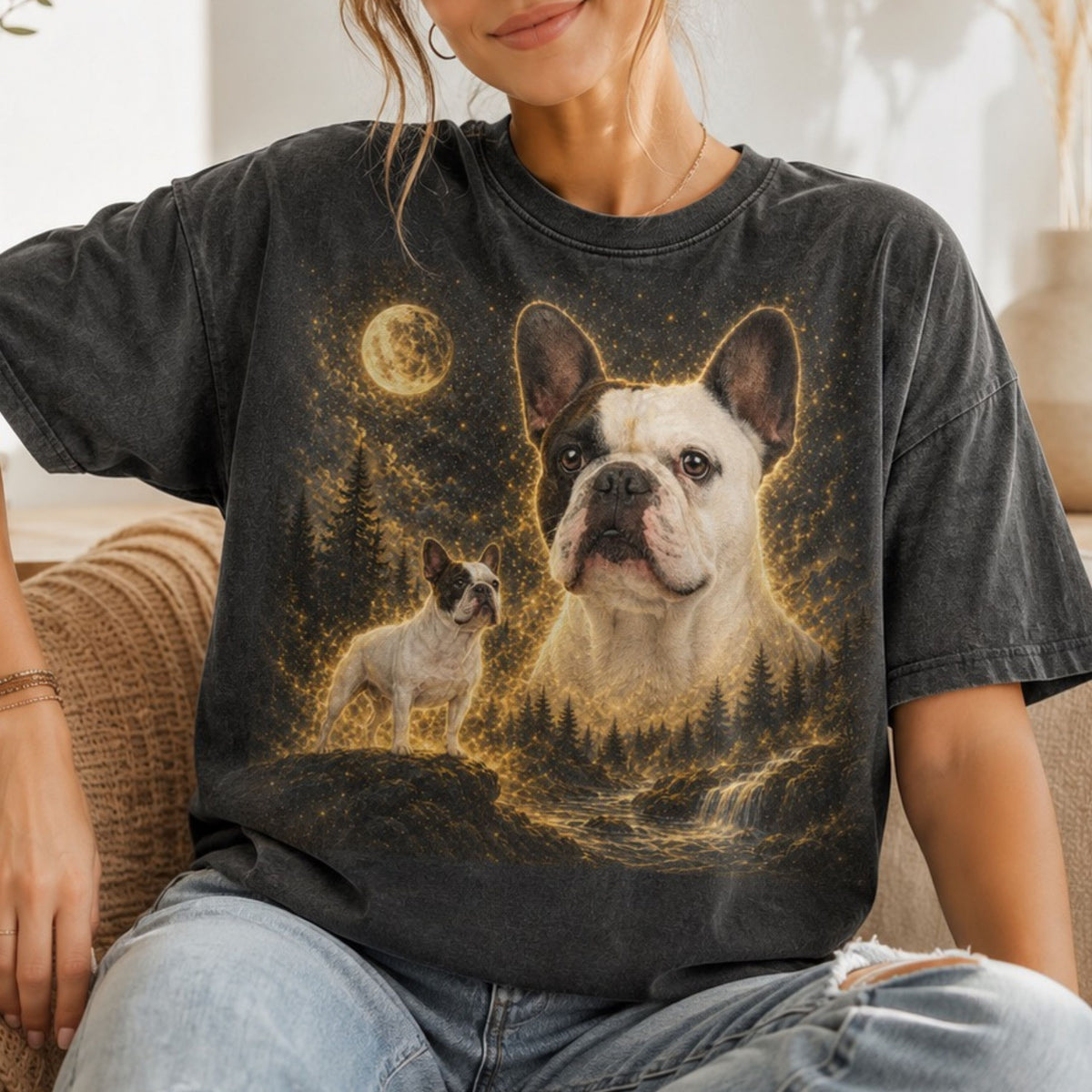 Custom Dog Shirt – Personalized Moon Pet Portrait T-Shirt.