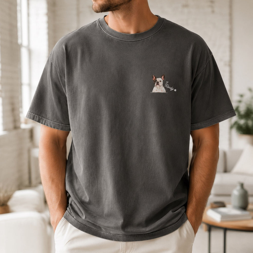 Custom Pet Portrait Shirt – Watercolor Name & Paw Tee.