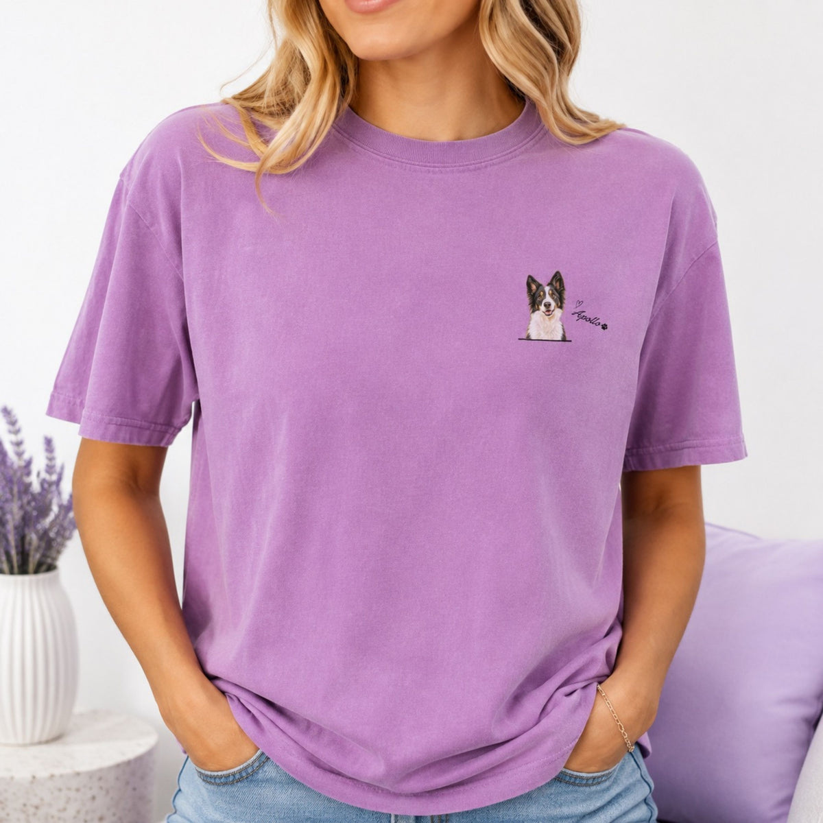 Custom Pet Portrait Shirt – Watercolor Name & Paw Tee.