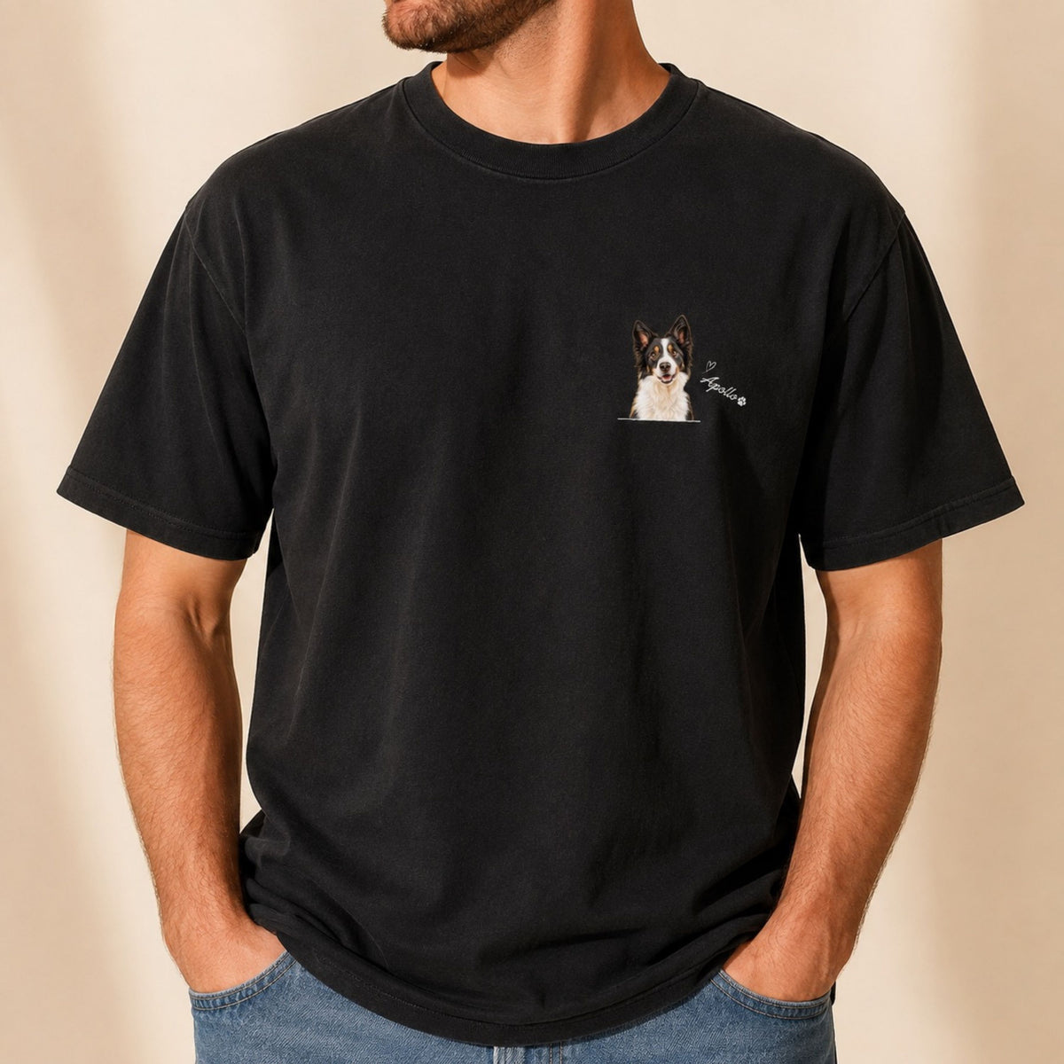 Custom Pet Portrait Shirt – Watercolor Name & Paw Tee.