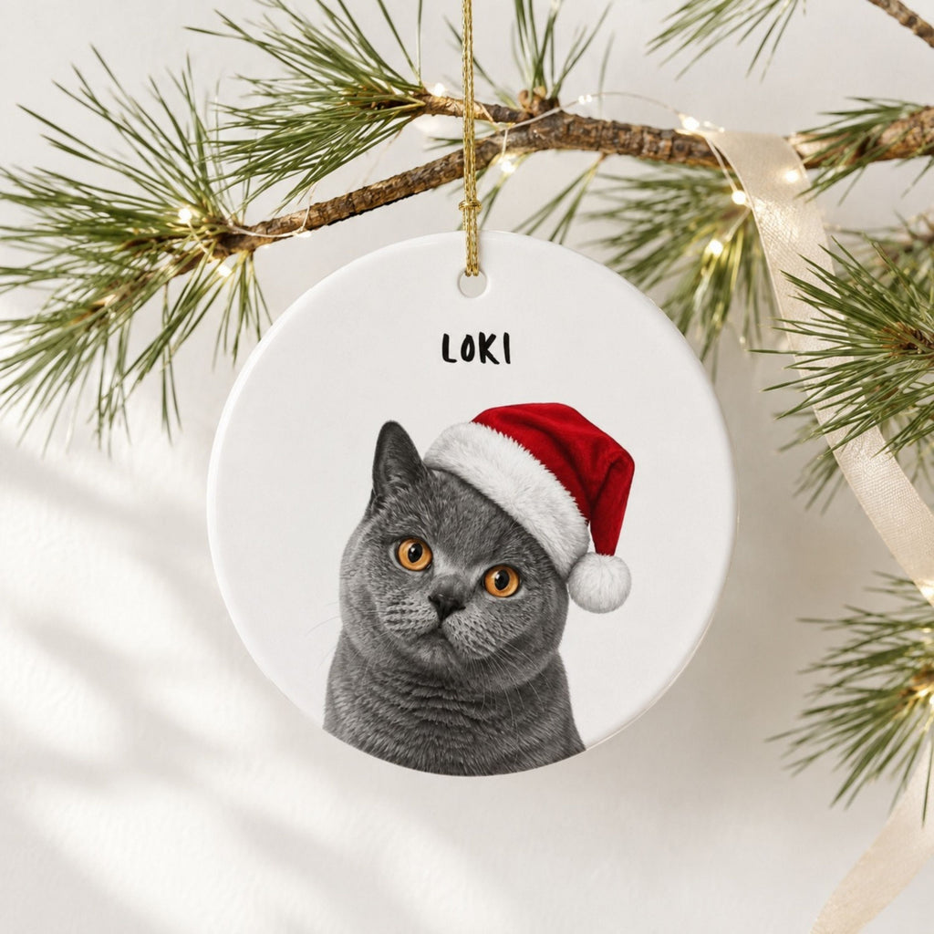 Custom Pet Christmas Ornament – Personalized Cat or Dog Portrait.