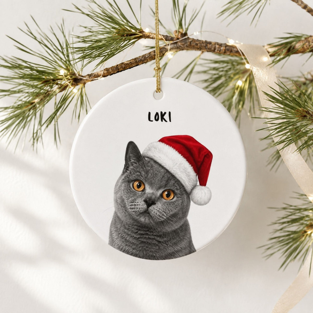 Custom Pet Christmas Ornament – Personalized Cat or Dog Portrait.