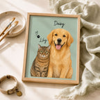 Custom Two Pet Portrait from Photo | Personalized Wall Art.