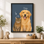 Custom Two Pet Portrait from Photo | Personalized Wall Art.