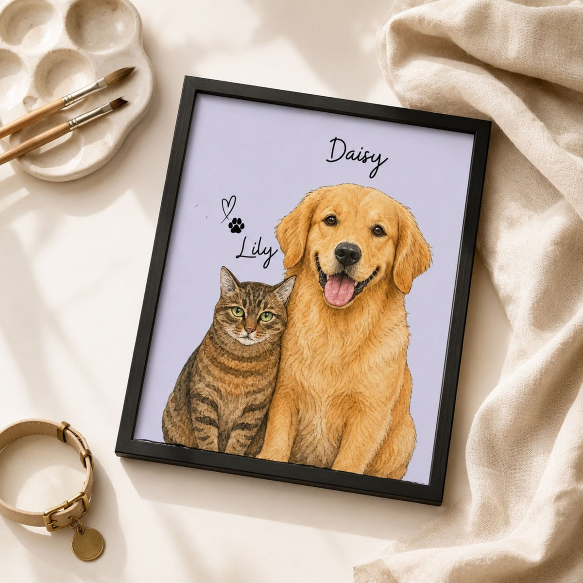 Custom Two Pet Portrait from Photo | Personalized Wall Art.