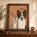 Custom Two Pet Portrait from Photo | Personalized Wall Art.