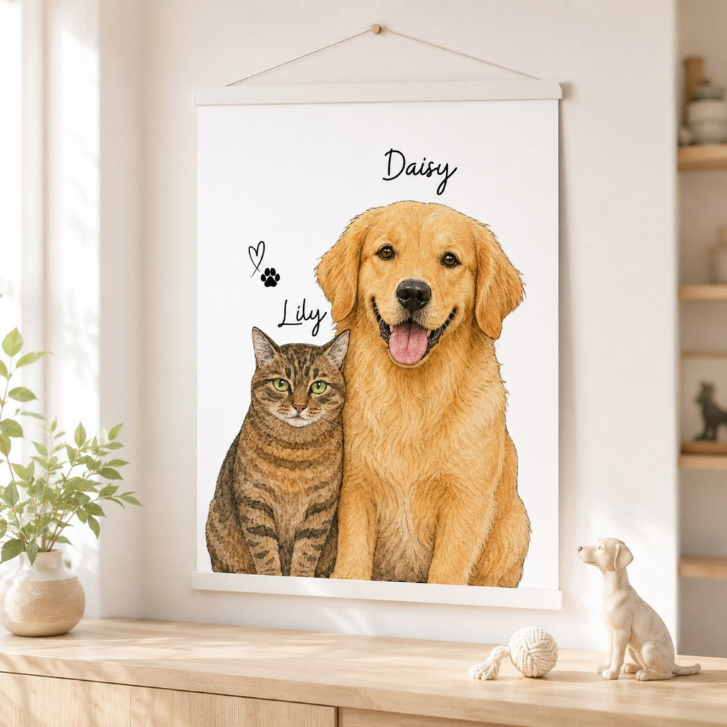 Custom Two Pet Portrait from Photo | Personalized Wall Art.