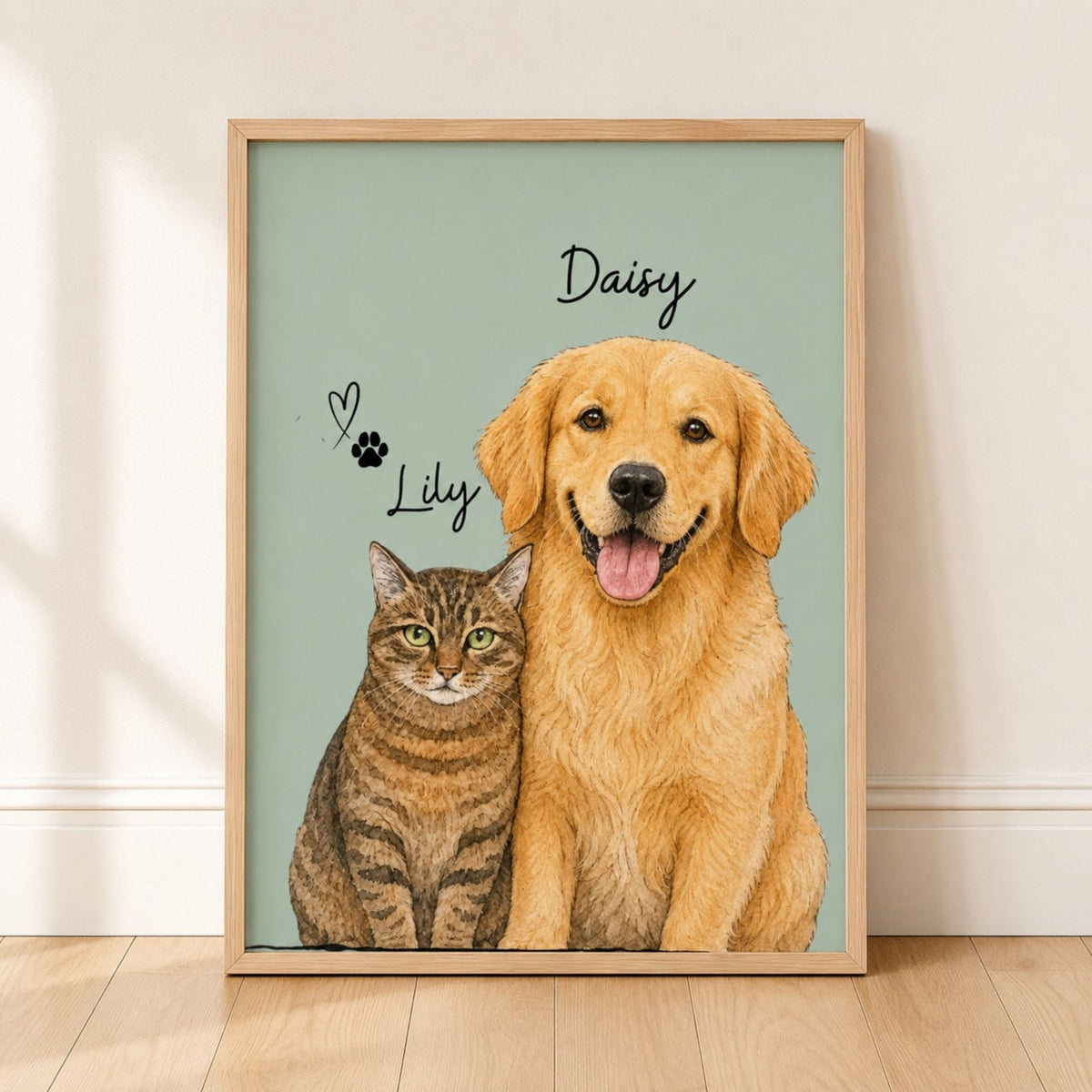 Custom Two Pet Portrait from Photo | Personalized Wall Art.