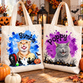 Custom Cat Halloween Tote Bag with Name, Trick or Treat Canvas Bag
