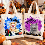 Custom Cat Halloween Tote Bag with Name, Trick or Treat Canvas Bag