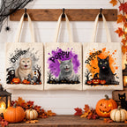 Custom Cat Halloween Tote Bag with Name, Trick or Treat Canvas Bag