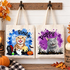 Custom Cat Halloween Tote Bag with Name, Trick or Treat Canvas Bag
