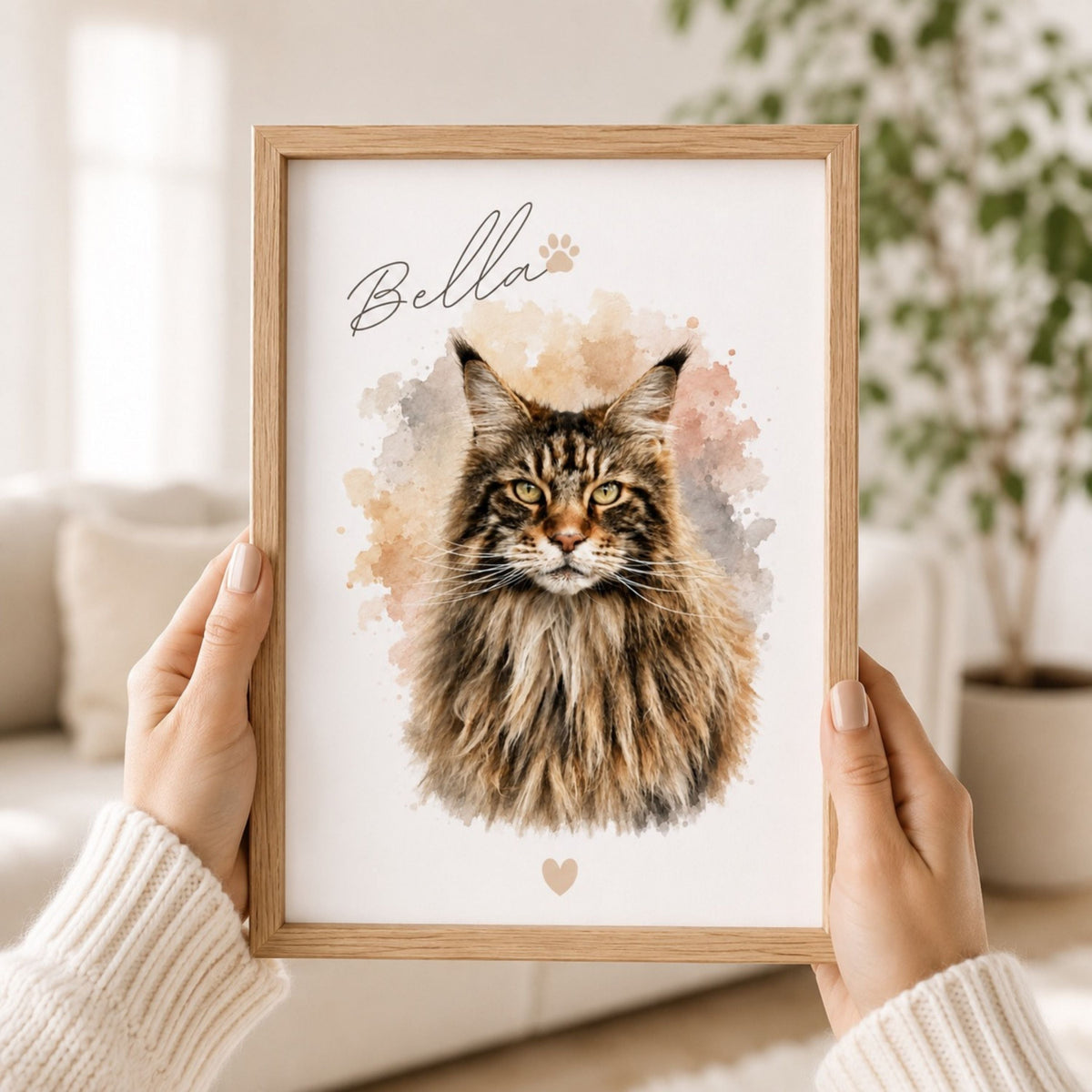 Custom Cat Memorial Portrait – Personalized Watercolor Art.