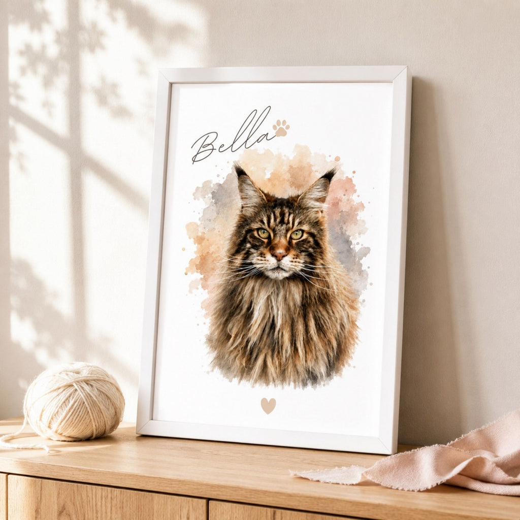 Custom Cat Memorial Portrait – Personalized Watercolor Art.