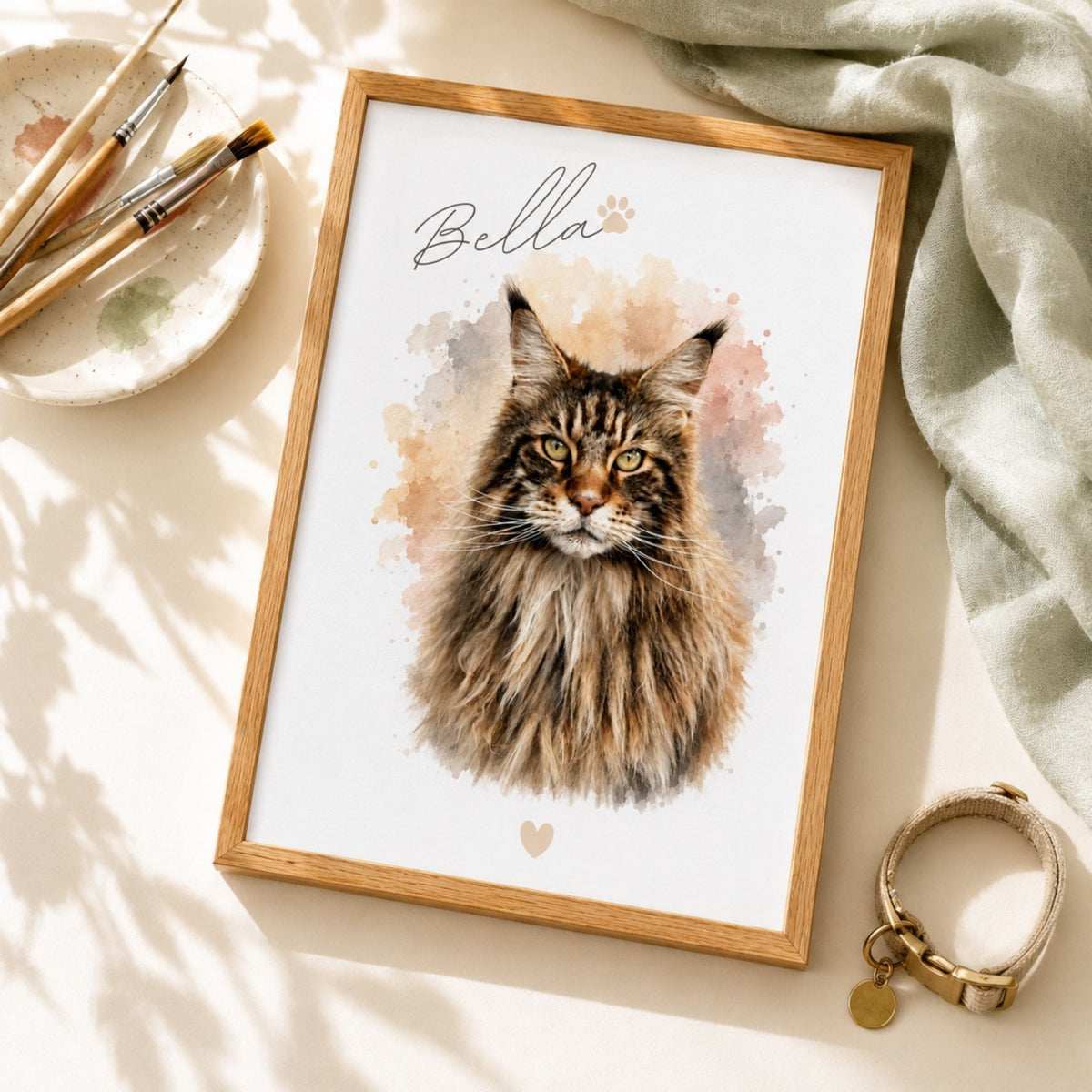 Custom Cat Memorial Portrait – Personalized Watercolor Art.