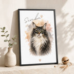 Custom Cat Memorial Portrait – Personalized Watercolor Art.