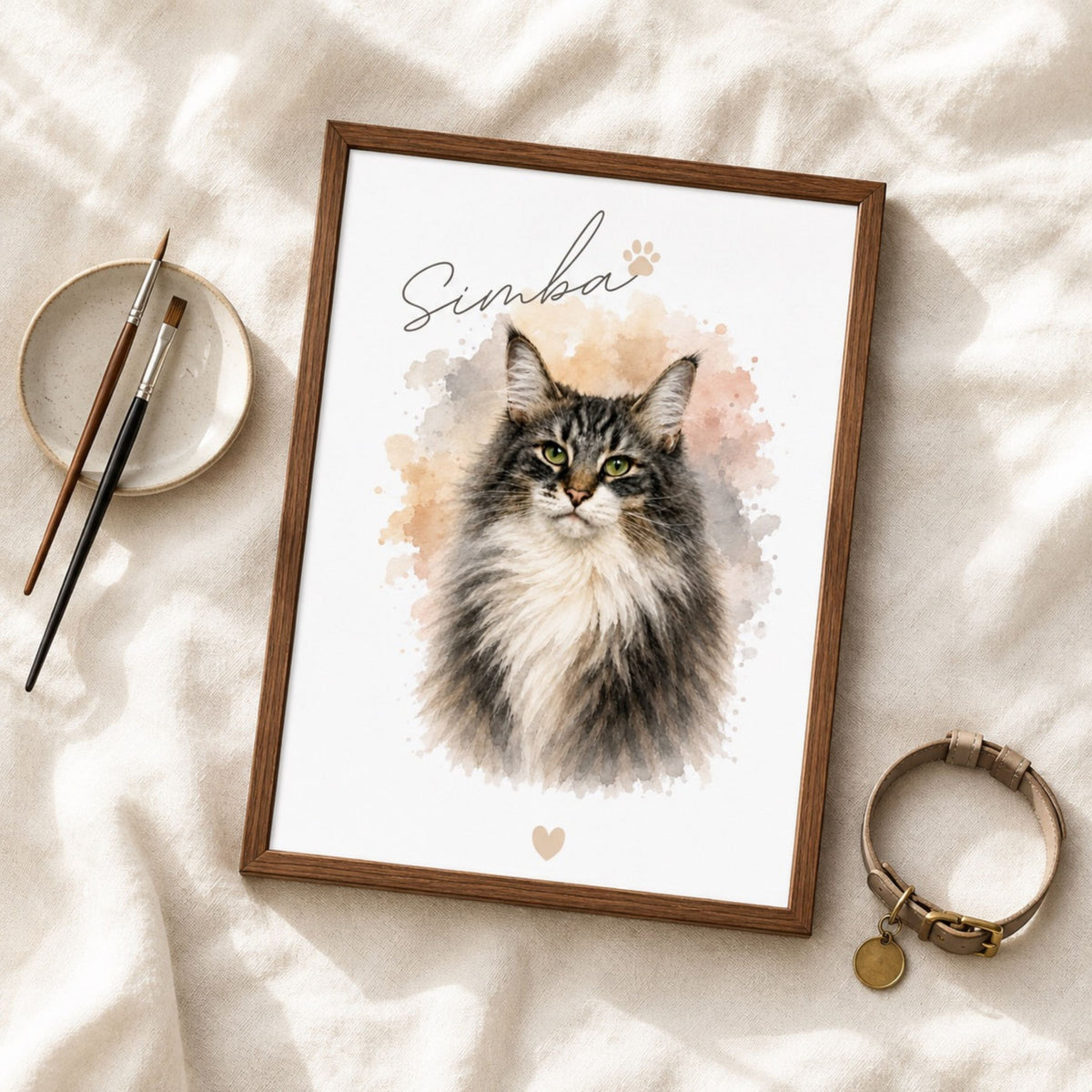 Custom Cat Memorial Portrait – Personalized Watercolor Art.
