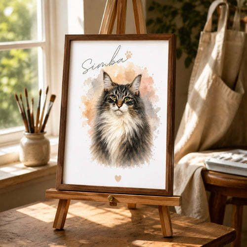 Custom Cat Memorial Portrait – Personalized Watercolor Art.