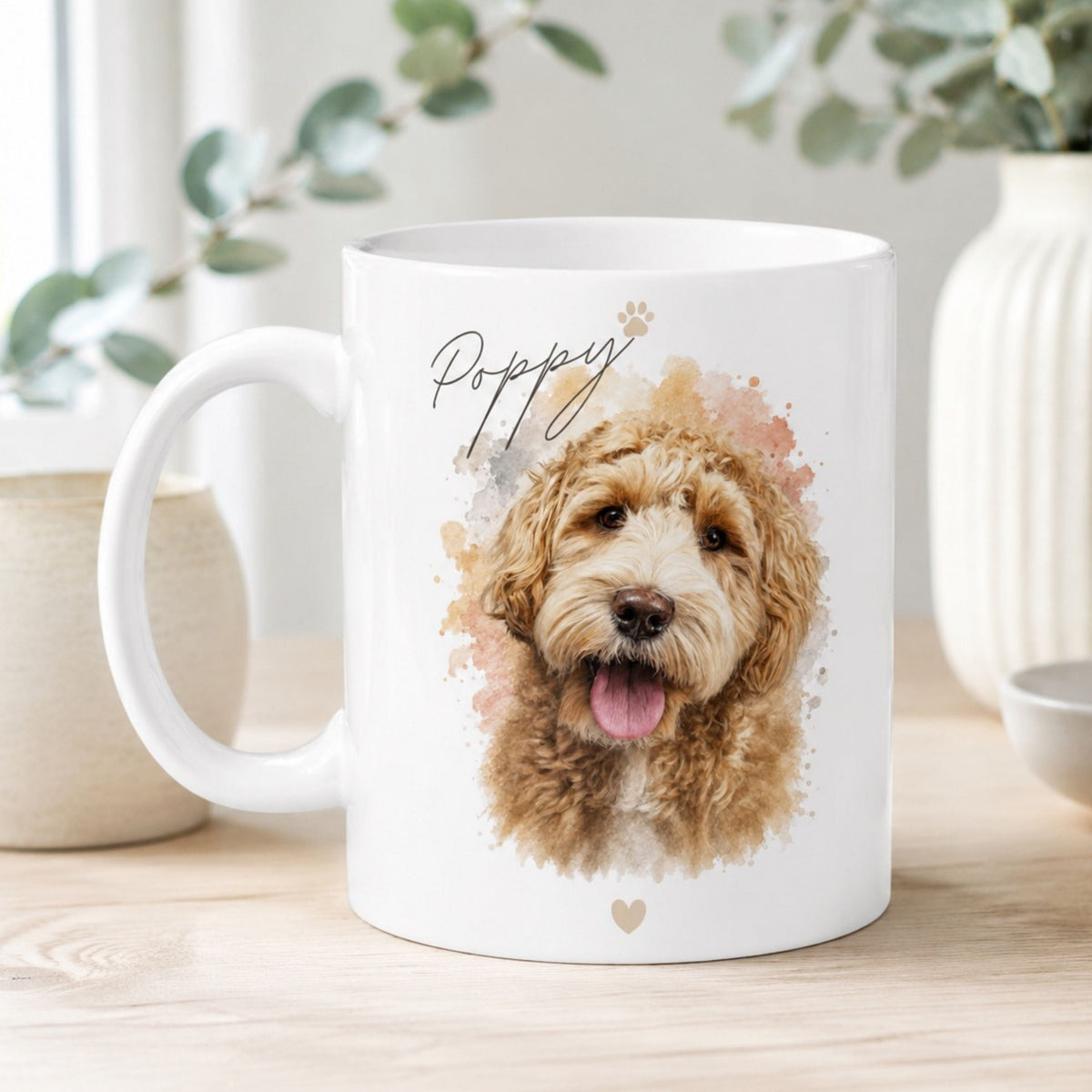Custom Memorial Dog Mug – Personalized Watercolor Pet Portrait.