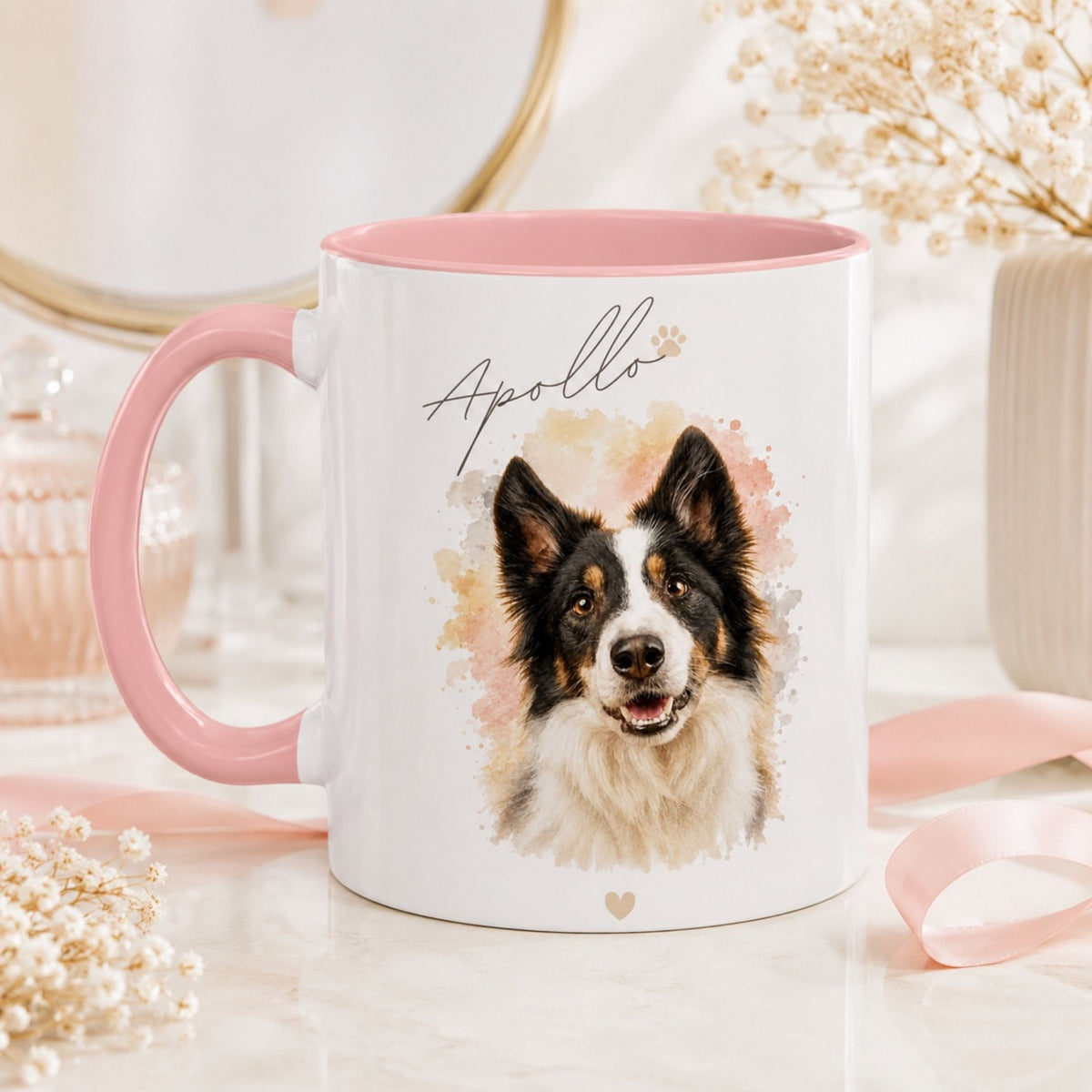 Custom Memorial Dog Mug – Personalized Watercolor Pet Portrait.