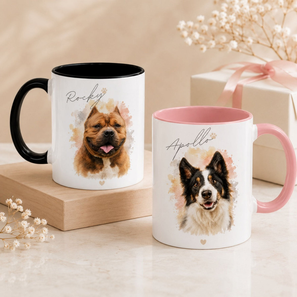 Custom Memorial Dog Mug – Personalized Watercolor Pet Portrait.