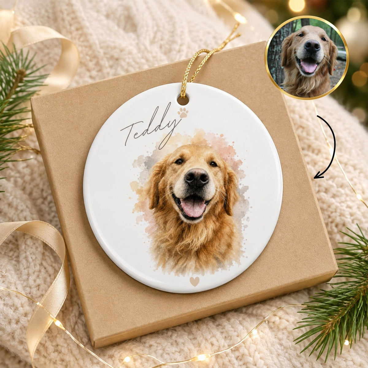 Custom Dog Memorial Ornament – Personalized Pet Portrait.