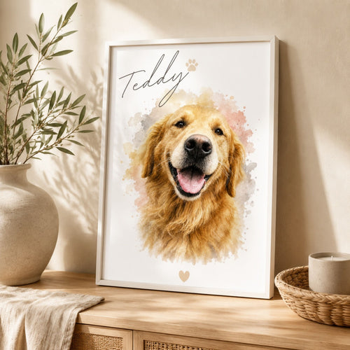 Custom Dog Memorial Portrait – Personalized Watercolor Art.