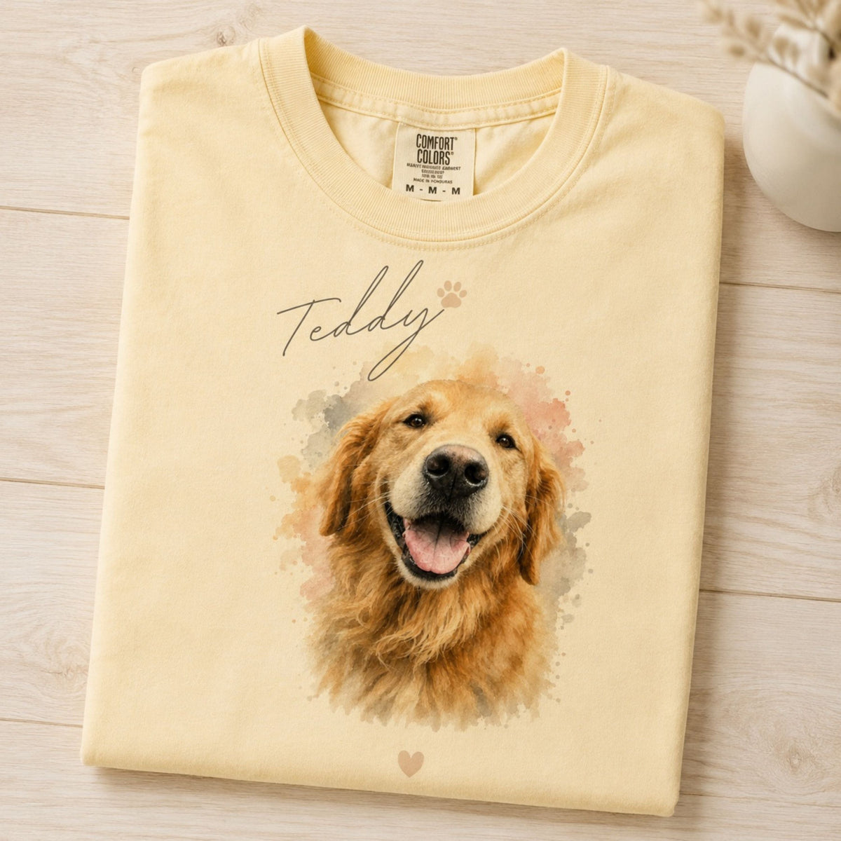 Custom Pet Portrait T-Shirt – Watercolor Dog Memorial.