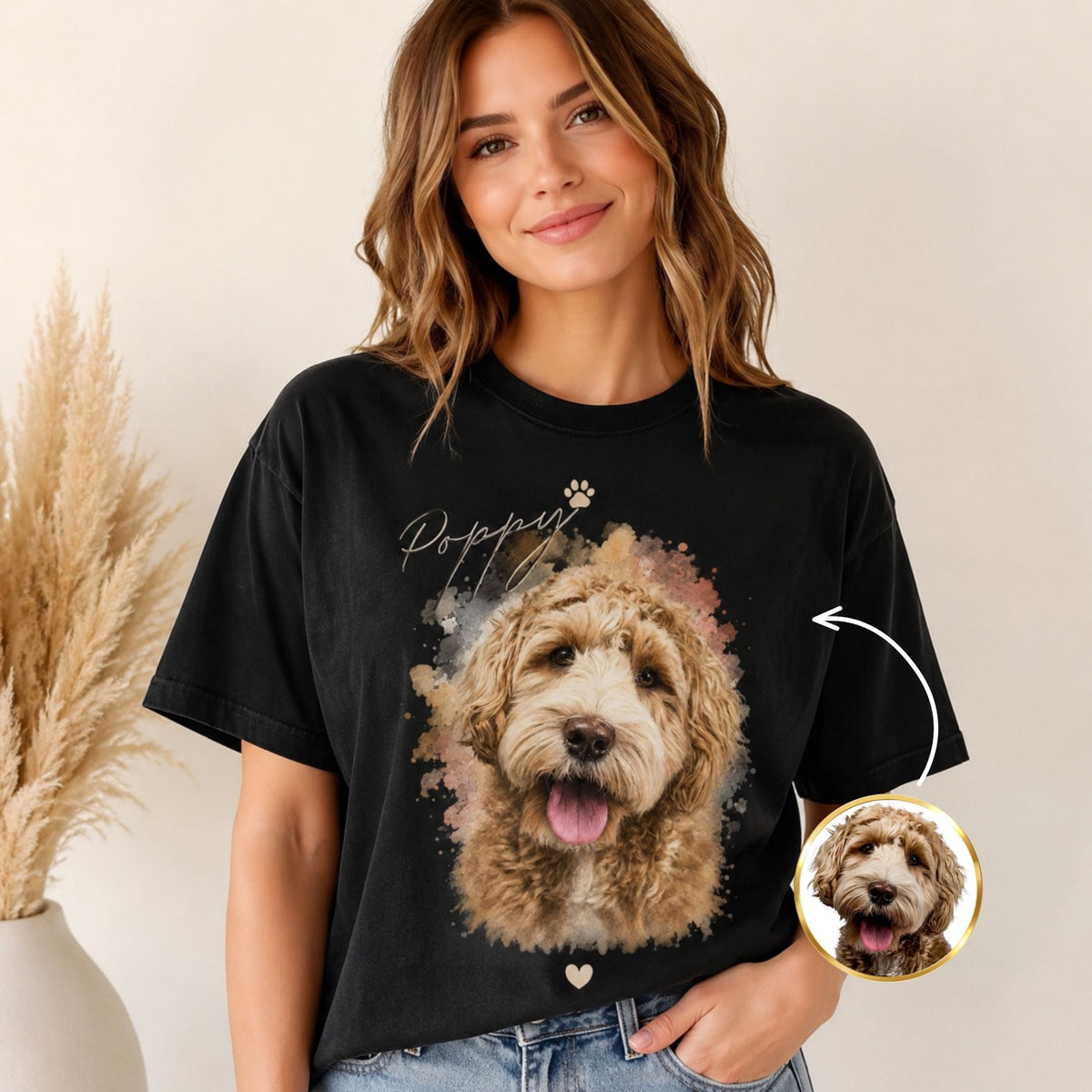 Custom Pet Portrait T-Shirt – Watercolor Dog Memorial.