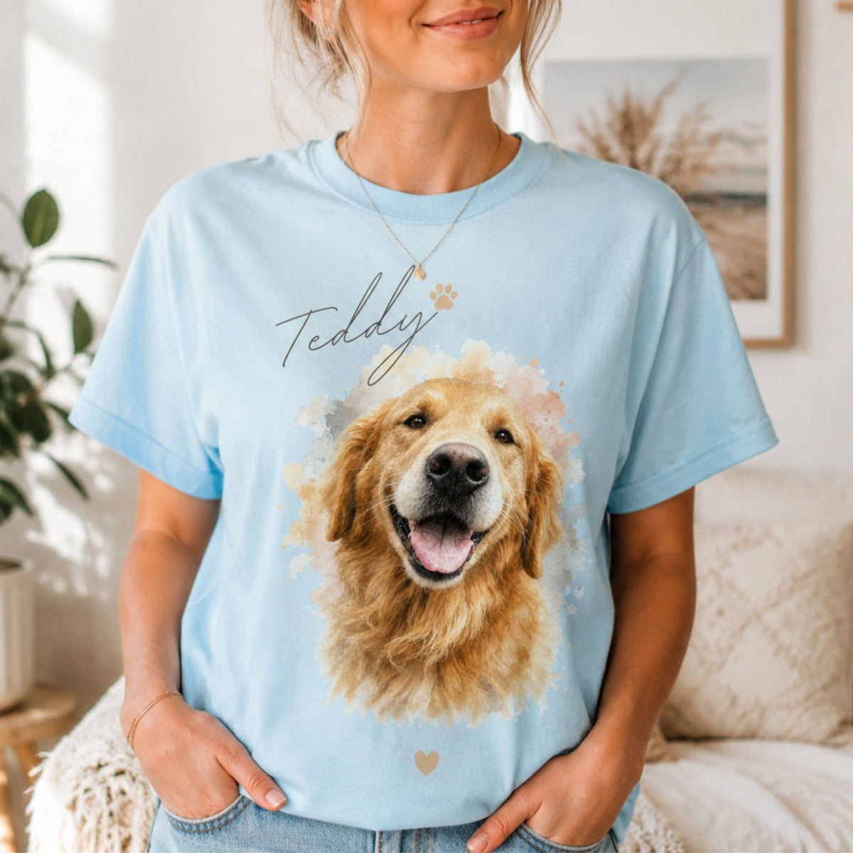 Custom Pet Portrait T-Shirt – Watercolor Dog Memorial.
