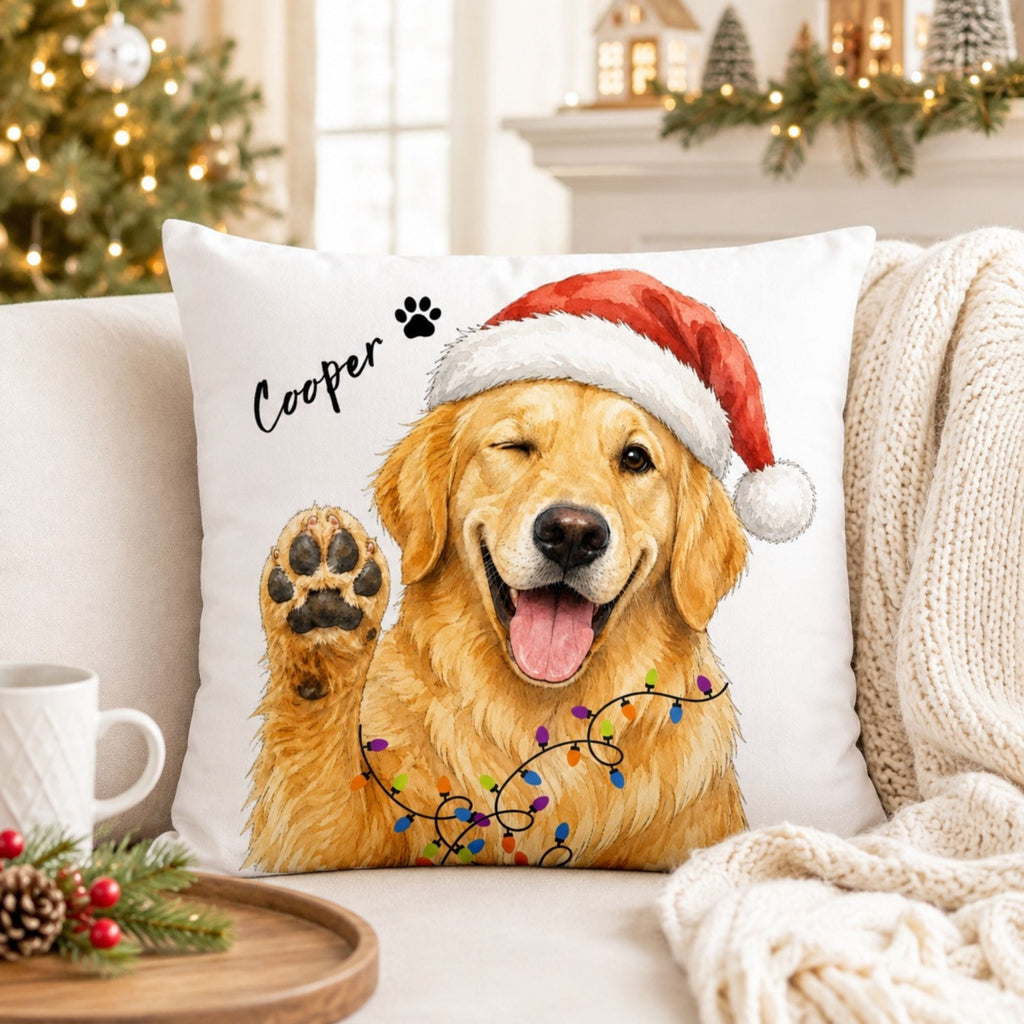 Custom Watercolor Pet Christmas Pillow with Name