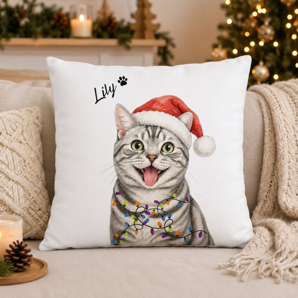 Custom Watercolor Pet Christmas Pillow with Name