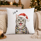 Custom Watercolor Pet Christmas Pillow with Name