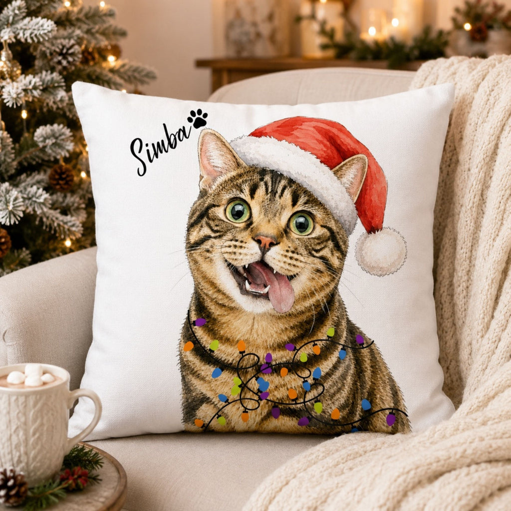Custom Watercolor Pet Christmas Pillow with Name