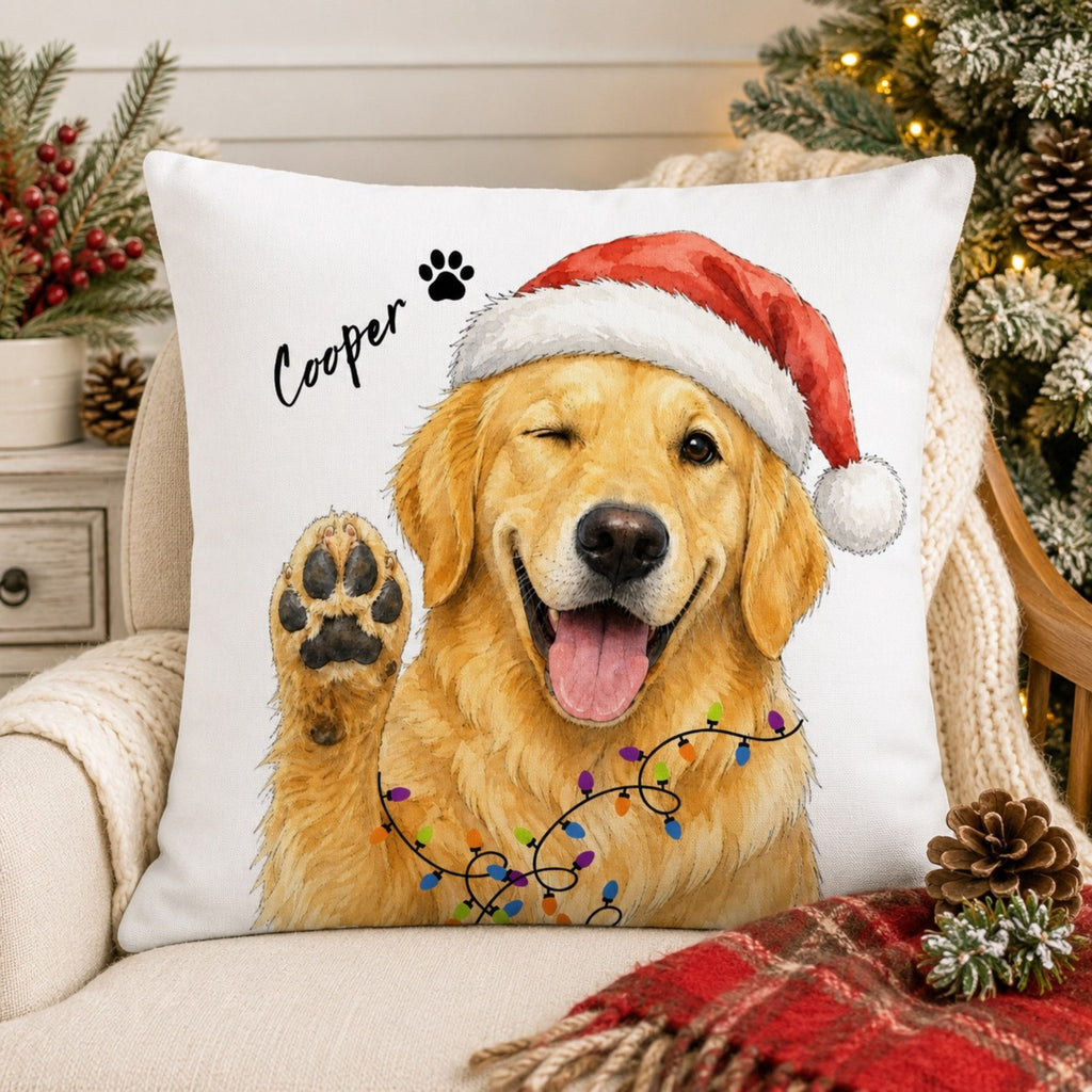 Custom Watercolor Pet Christmas Pillow with Name