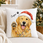 Custom Watercolor Pet Christmas Pillow with Name