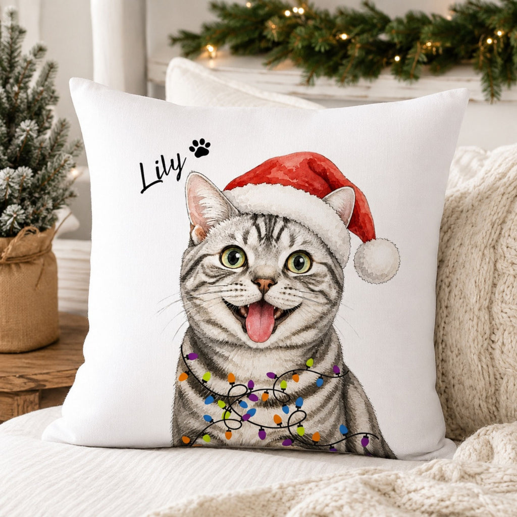 Custom Watercolor Pet Christmas Pillow with Name