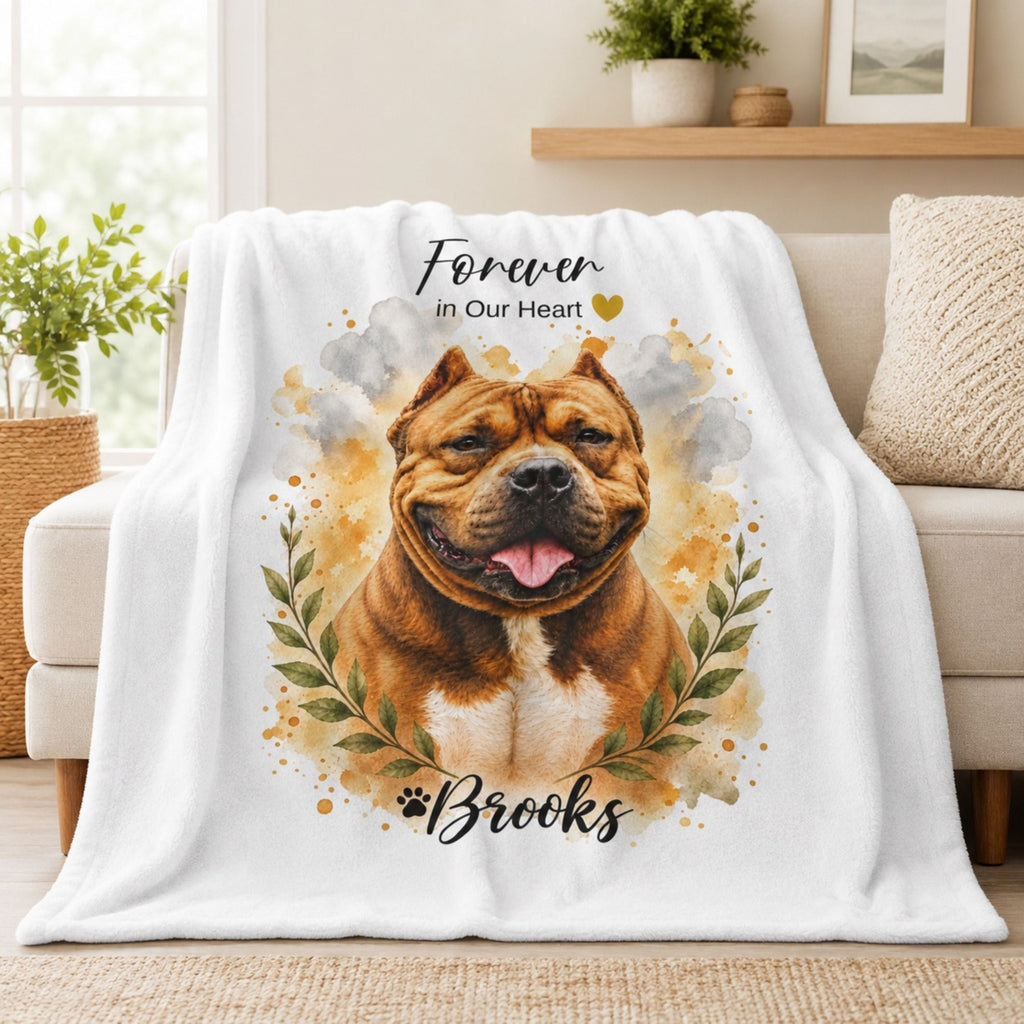 Custom Watercolor Pet Memorial Blanket with Name & Dates